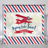 Lofaris Custom Airplane Stripe Map 2nd Birthday Backdrop