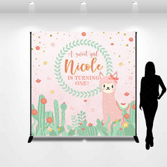 Lofaris Custom Alpaca Cactus Flowers 1st Birthday Backdrop