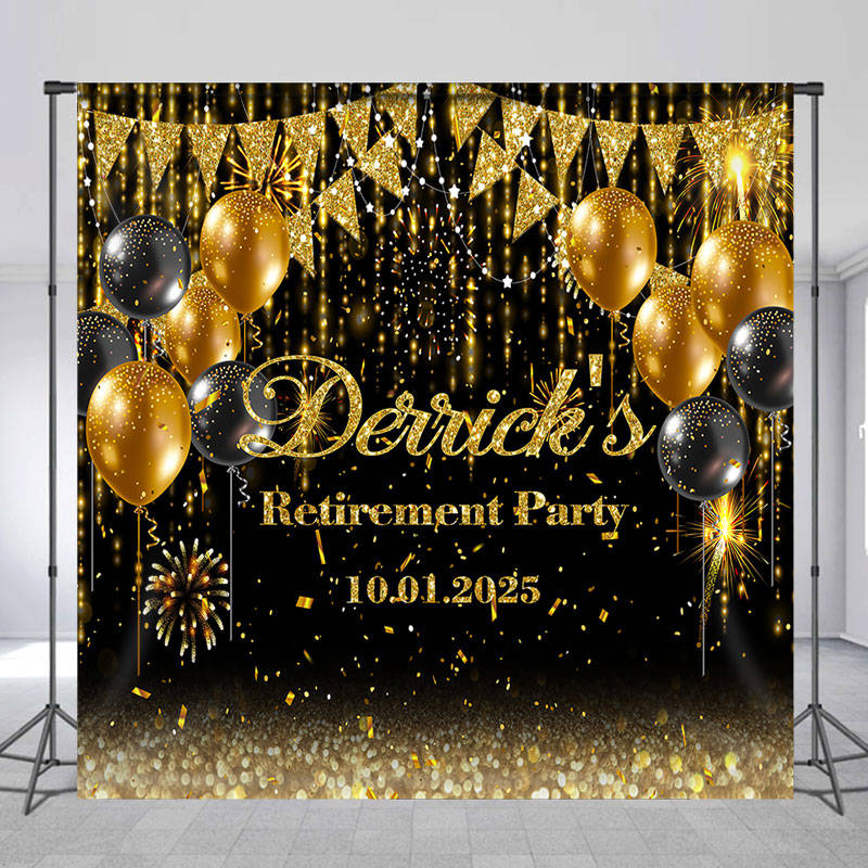 Lofaris Custom Balloons Black Gold Retirement Party Backdrop