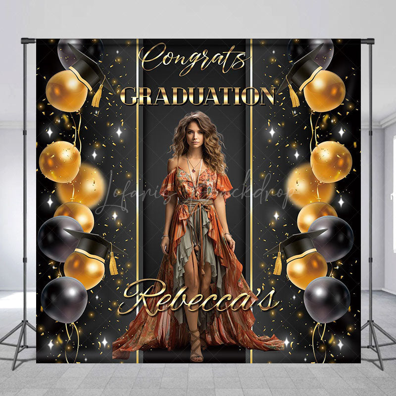 Lofaris Custom Black Gold Balloons Congrats Grad Backdrop