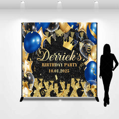 Lofaris Custom Black Gold Blue Balloon Birthday Backdrop