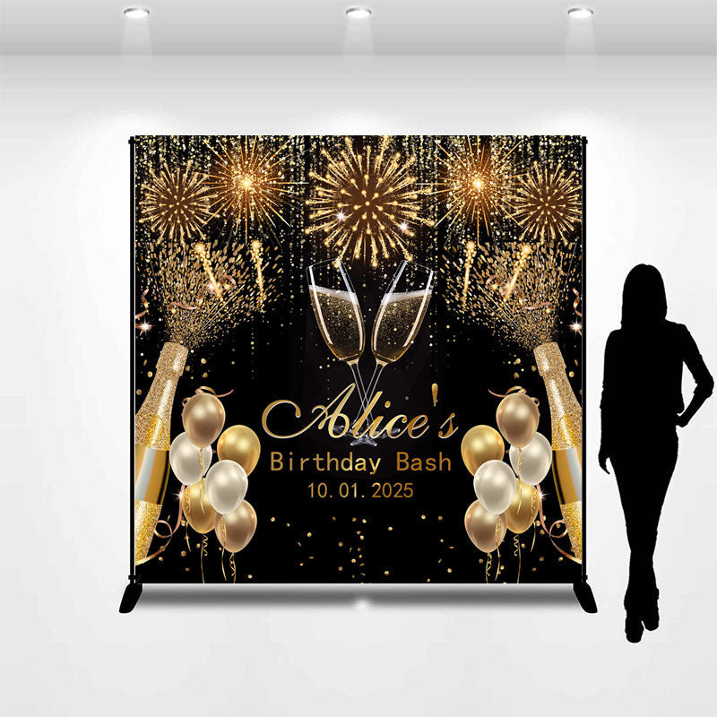 Lofaris Custom Black Gold Sparkle Balloons Birthday Backdrop