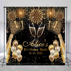 Lofaris Custom Black Gold Sparkle Balloons Birthday Backdrop