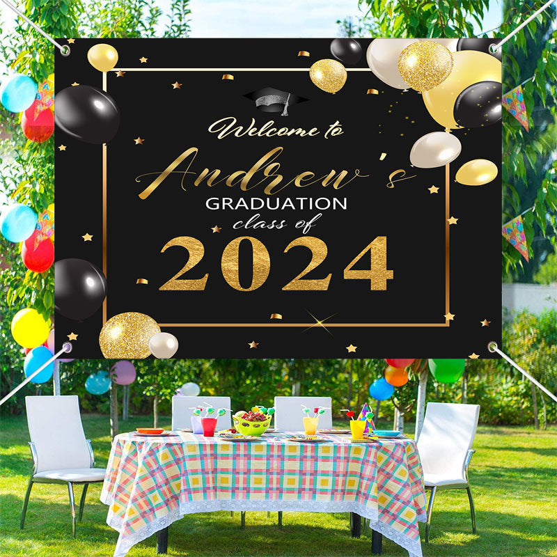 Lofaris Custom Black Golden Balloon Backdrop for Graduation
