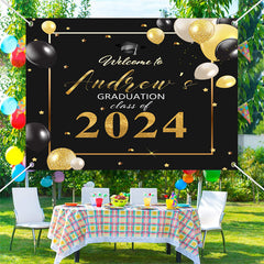 Lofaris Custom Black Golden Balloon Backdrop for Graduation