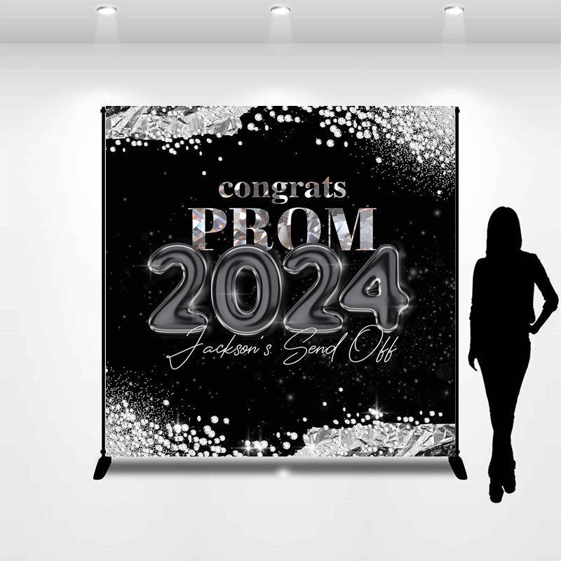 Lofaris Custom Black Silver Elegant Prom Graduation Backdrop
