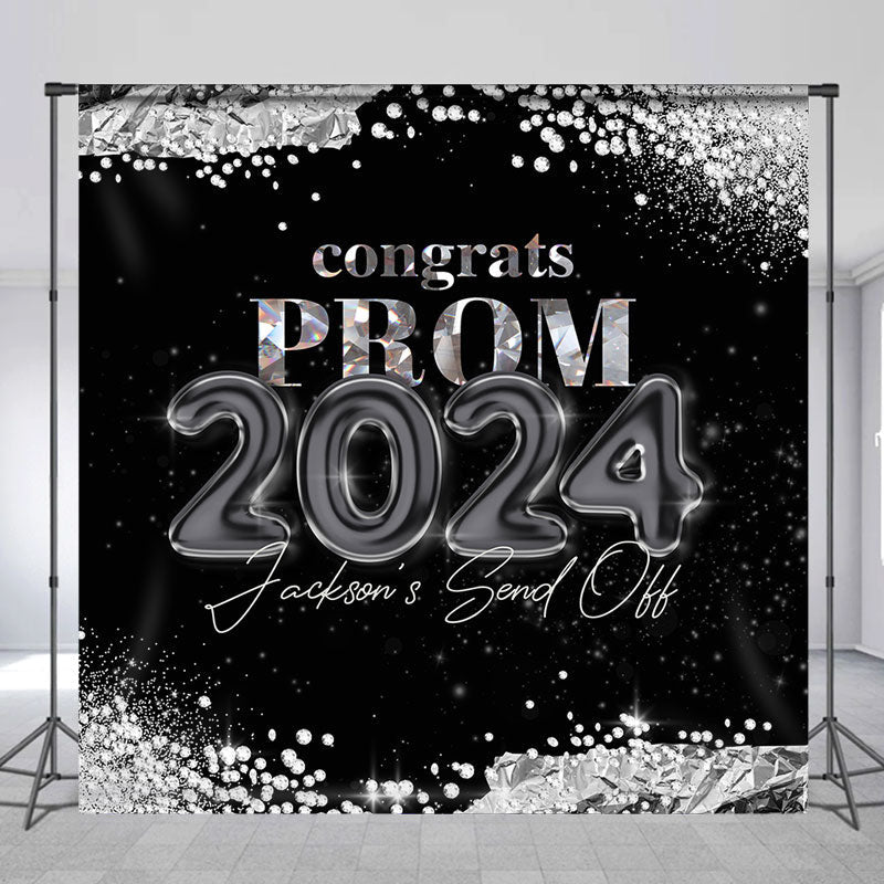 Lofaris Custom Black Silver Elegant Prom Graduation Backdrop