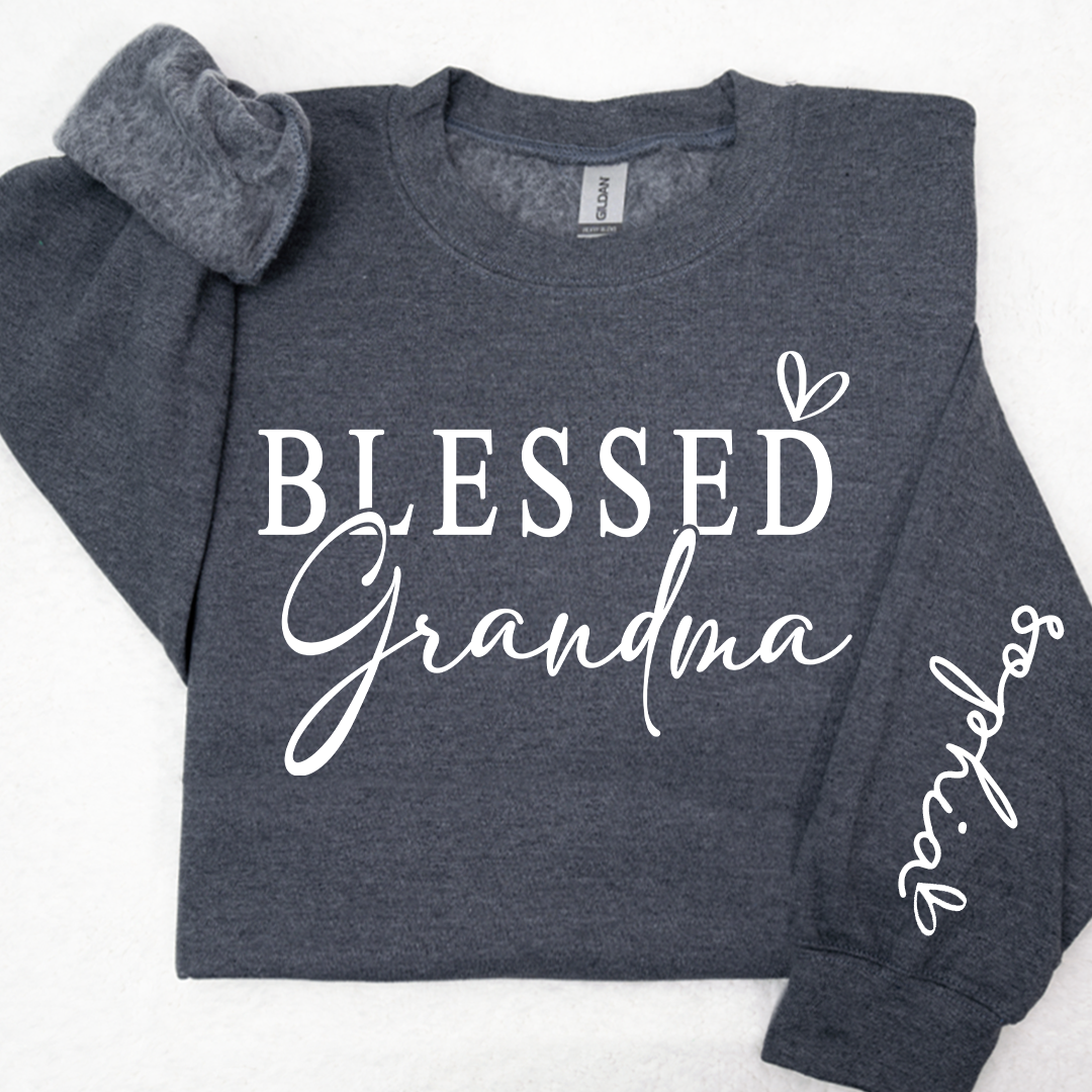 Lofaris Custom Blessed Grandma And Kids Heart Sweatshirt