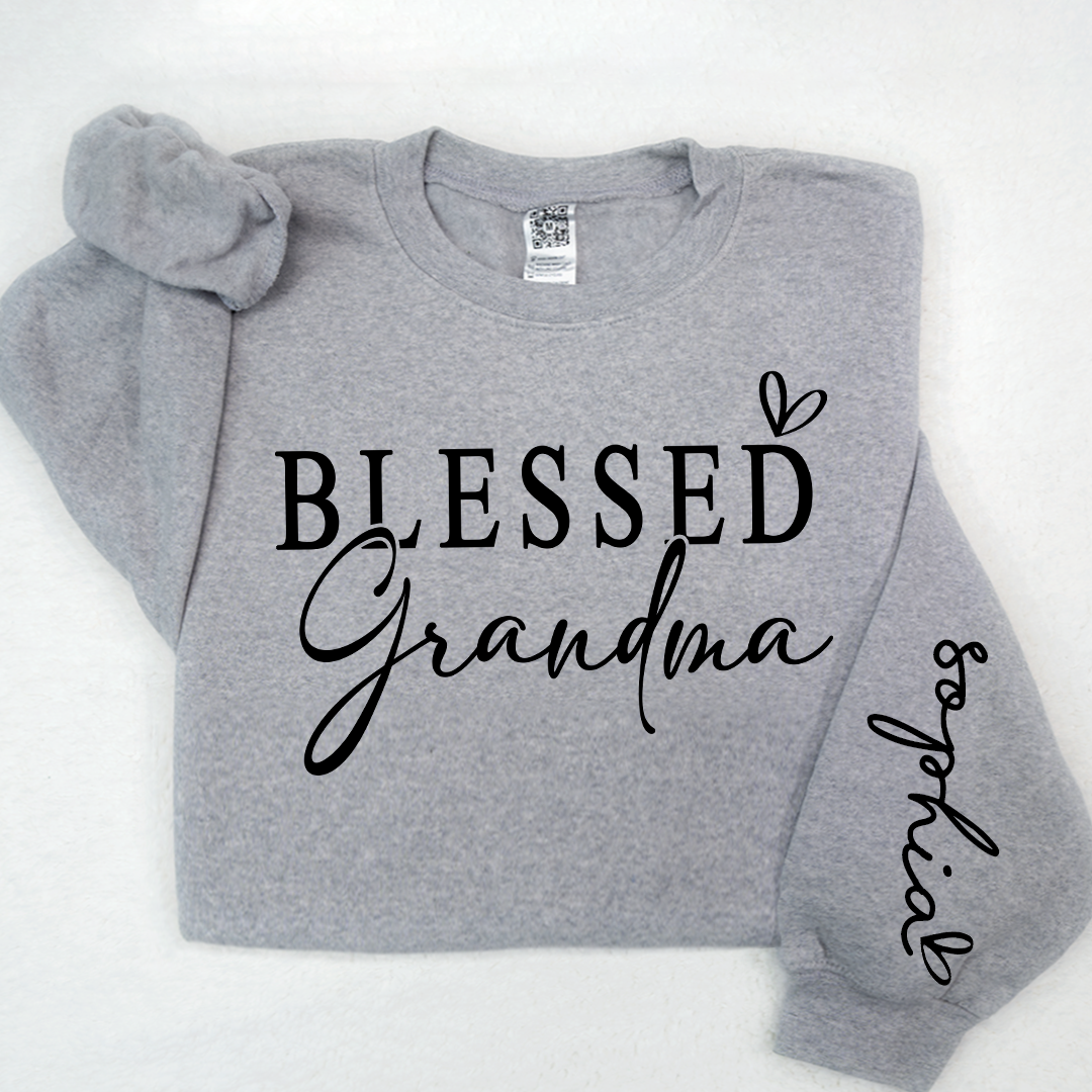 Lofaris Custom Blessed Grandma And Kids Heart Sweatshirt