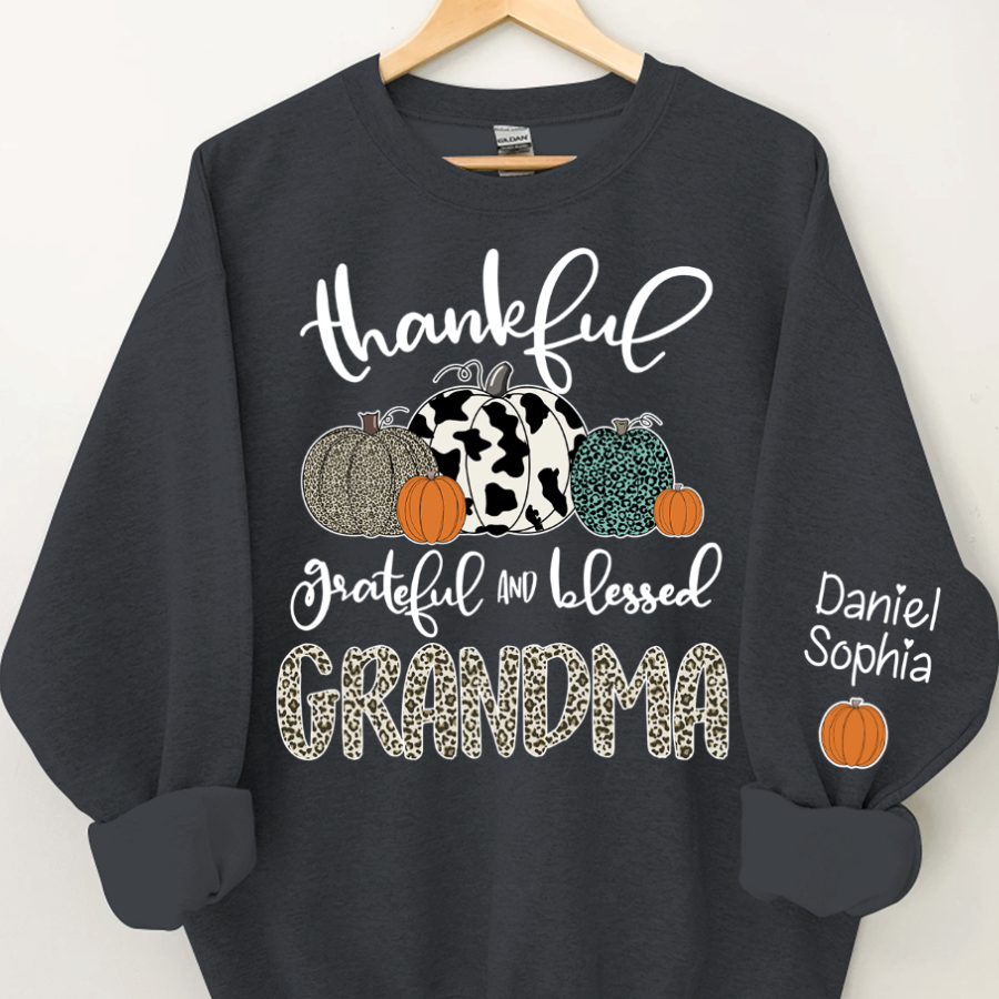 Lofaris Custom Blessed Grandma Leopard Pumpkin Sweatshirt