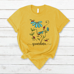 Lofaris Custom Blue Flower Bug Grandma And Kids T - Shirt