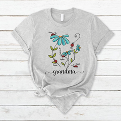 Lofaris Custom Blue Flower Bug Grandma And Kids T - Shirt