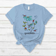 Lofaris Custom Blue Flower Bug Grandma And Kids T - Shirt