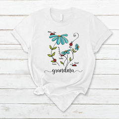Lofaris Custom Blue Flower Bug Grandma And Kids T - Shirt