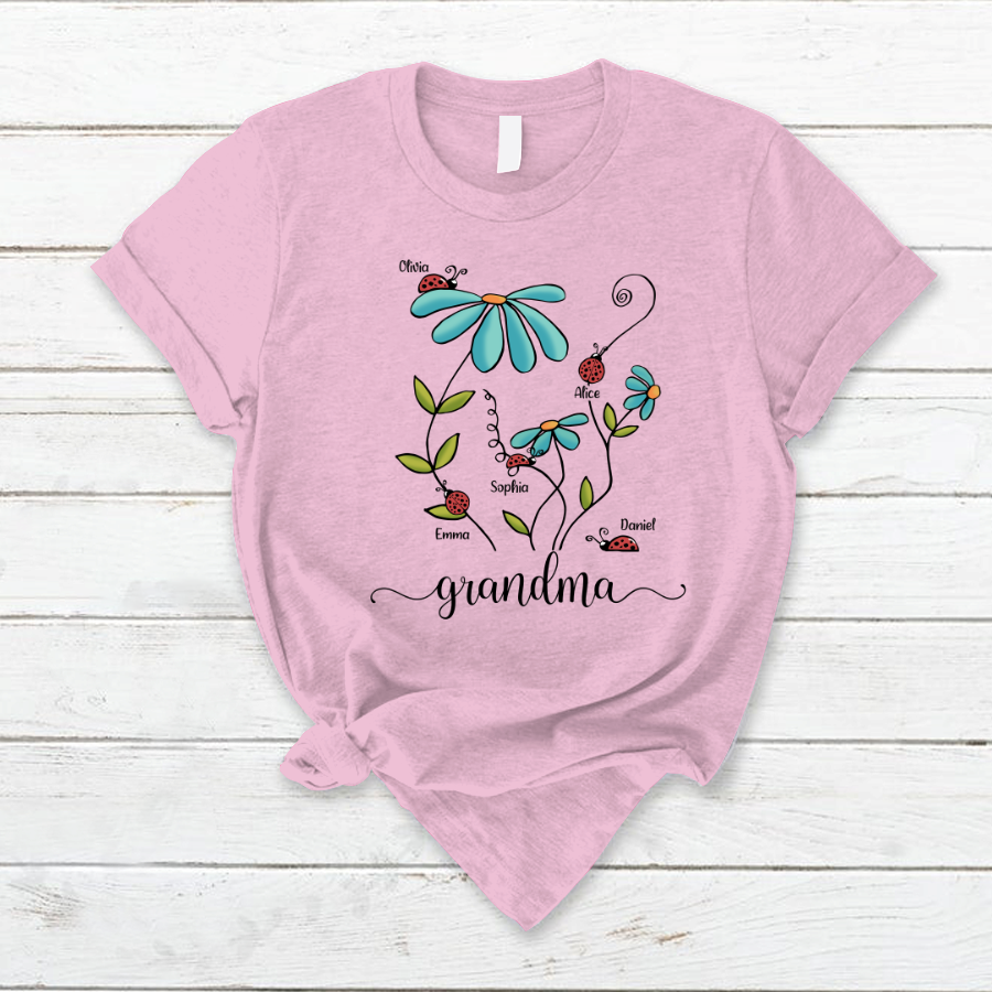 Lofaris Custom Blue Flower Bug Grandma And Kids T - Shirt