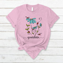 Lofaris Custom Blue Flower Bug Grandma And Kids T - Shirt