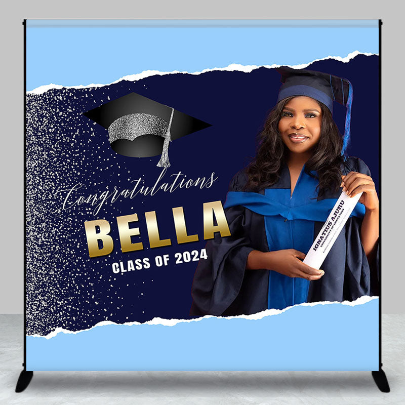 Lofaris Custom Blue Paper Slit Glitter Graduation Backdrop
