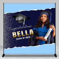 Lofaris Custom Blue Paper Slit Glitter Graduation Backdrop