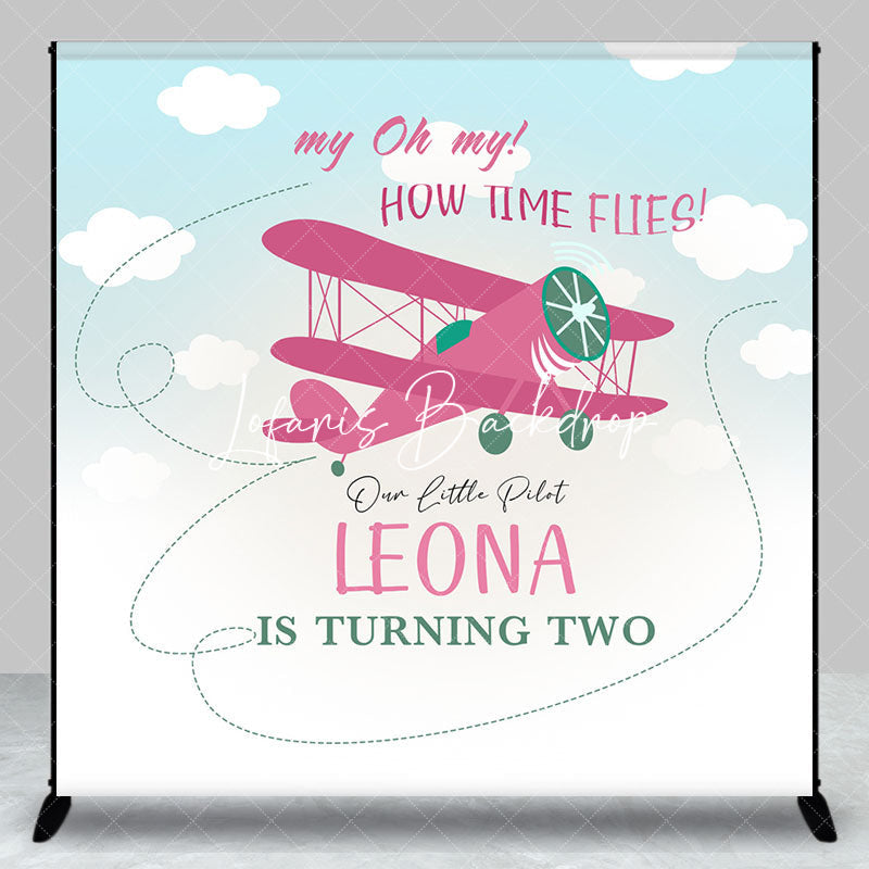 Lofaris Custom Blue Sky Pink Airplane 2nd Birthday Backdrop