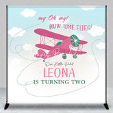 Lofaris Custom Blue Sky Pink Airplane 2nd Birthday Backdrop