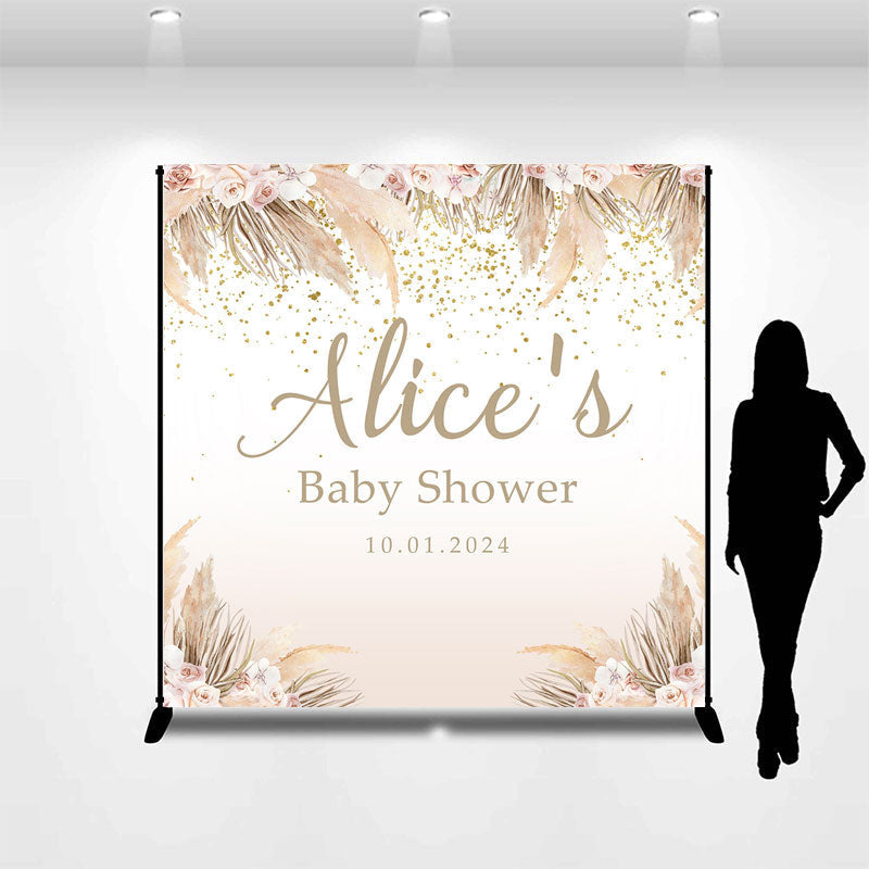 Lofaris Custom Boho Beige Flower Reed Baby Shower Backdrop