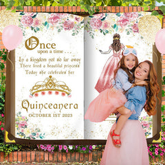 Lofaris Custom Book Pink Floral Girls Birthday Backdrop