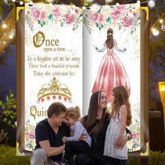 Lofaris Custom Book Pink Floral Girls Birthday Backdrop