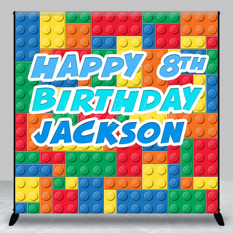 Lofaris Custom Building Block Happy 8th Birthday Backdrop