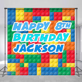 Lofaris Custom Building Block Happy 8th Birthday Backdrop