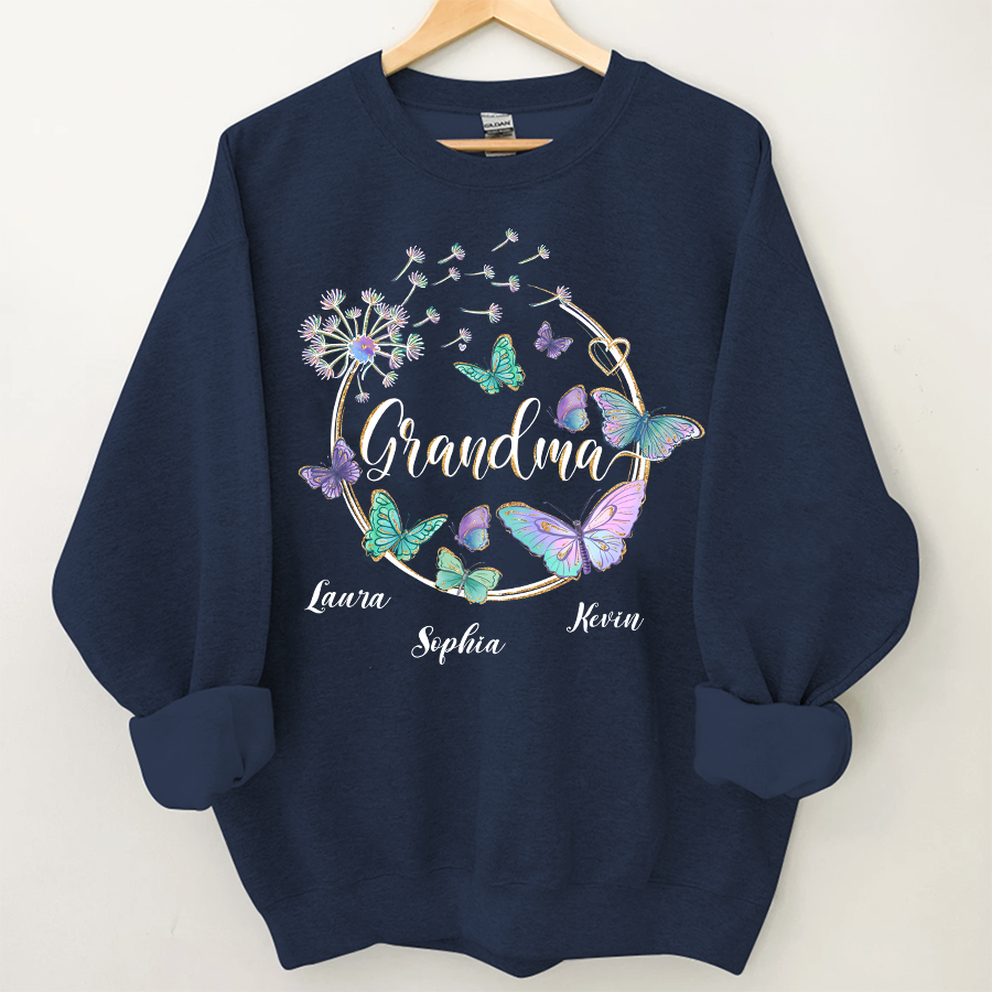 Lofaris Custom Butterfly Dandelion Circle Grandma Sweatshirt