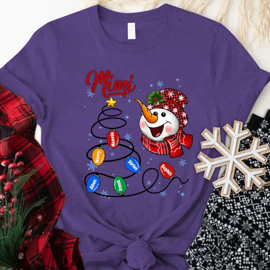 Lofaris Custom Christmas Tree Line Mimi Snowman T-Shirt