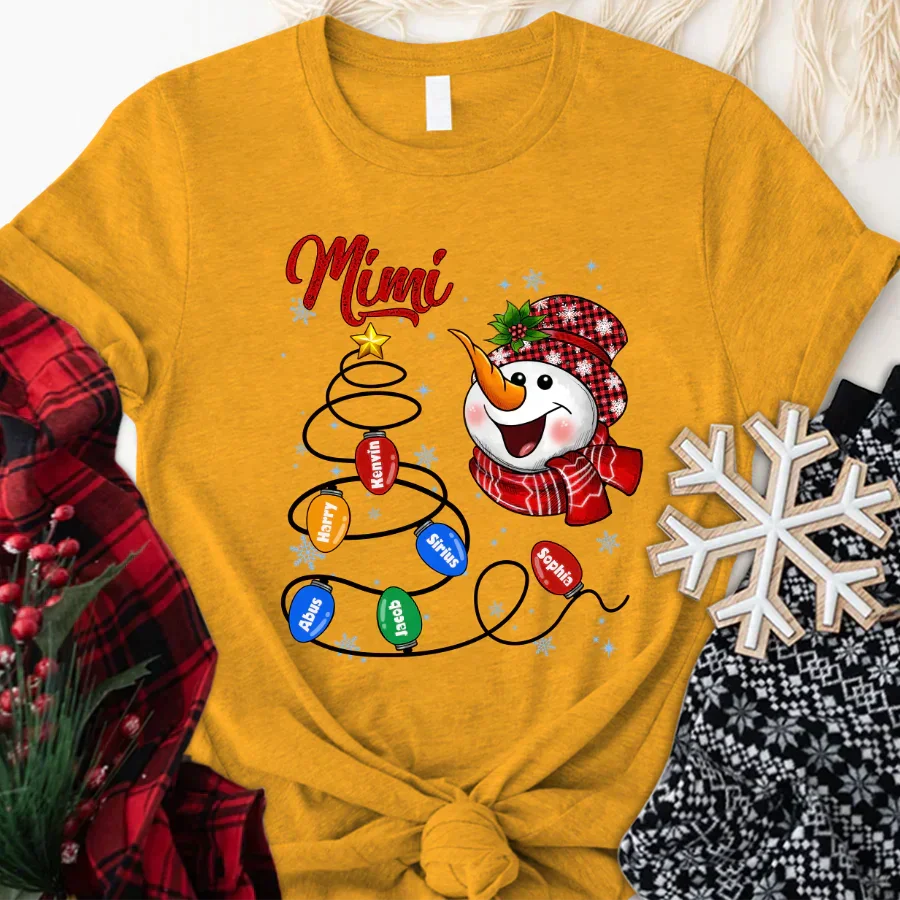 Lofaris Custom Christmas Tree Line Mimi Snowman T-Shirt
