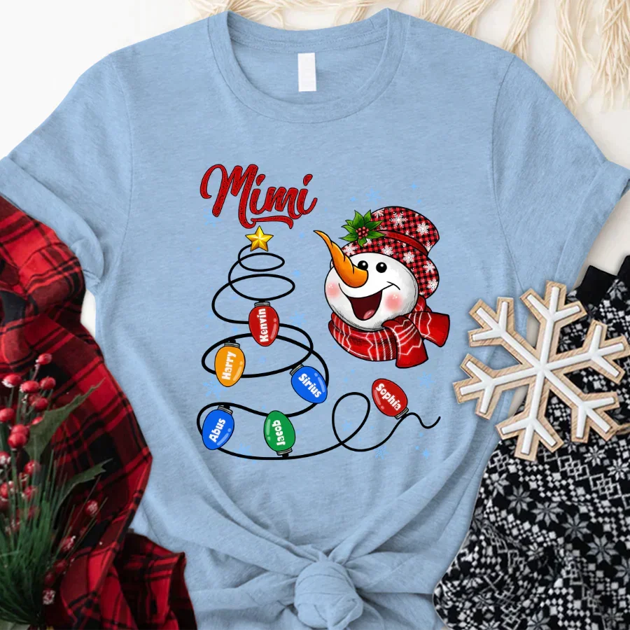 Lofaris Custom Christmas Tree Line Mimi Snowman T-Shirt