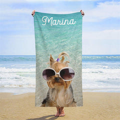 Lofaris Custom Clear Sea Water Sunglasses Puppy beach towel