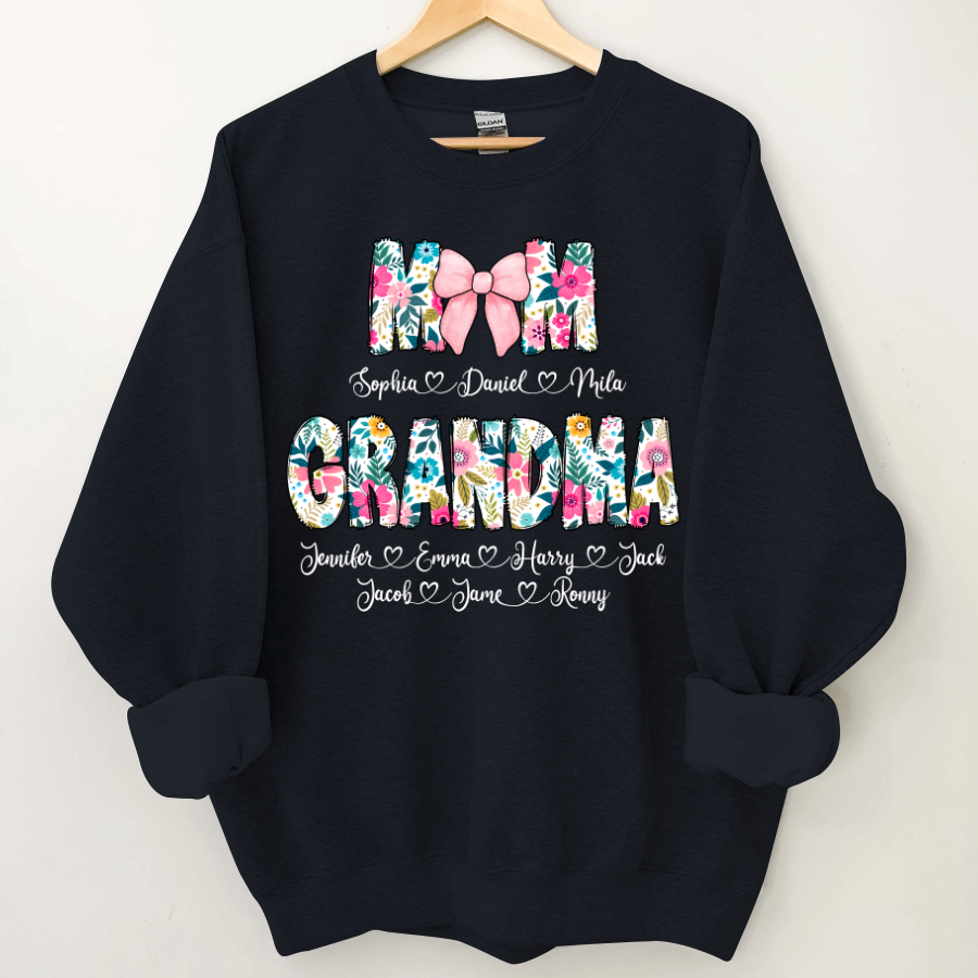 Lofaris Custom Colorful Floral Mom Grandma Kids Sweatshirt
