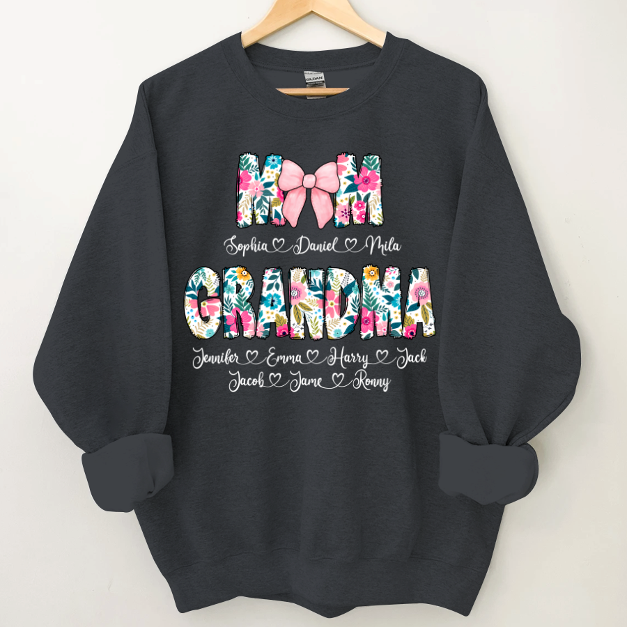 Lofaris Custom Colorful Floral Mom Grandma Kids Sweatshirt
