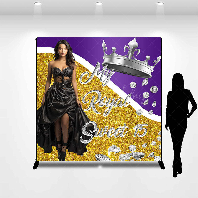 Lofaris Custom Crown Gold Purple Sweet 15 Birthday Backdrop