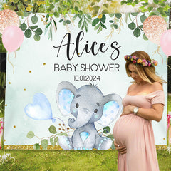 Lofaris Custom Cute Elephant Green Backdrop For Baby Shower