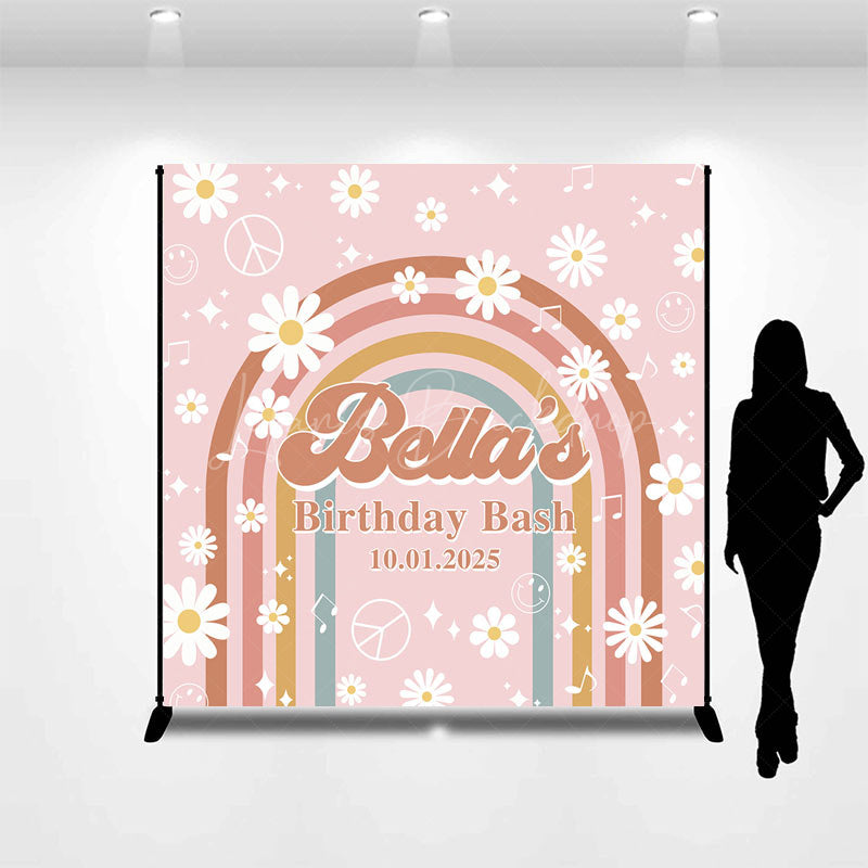 Lofaris Custom Daisy Rainbow Groovy Pink Birthday Backdrop