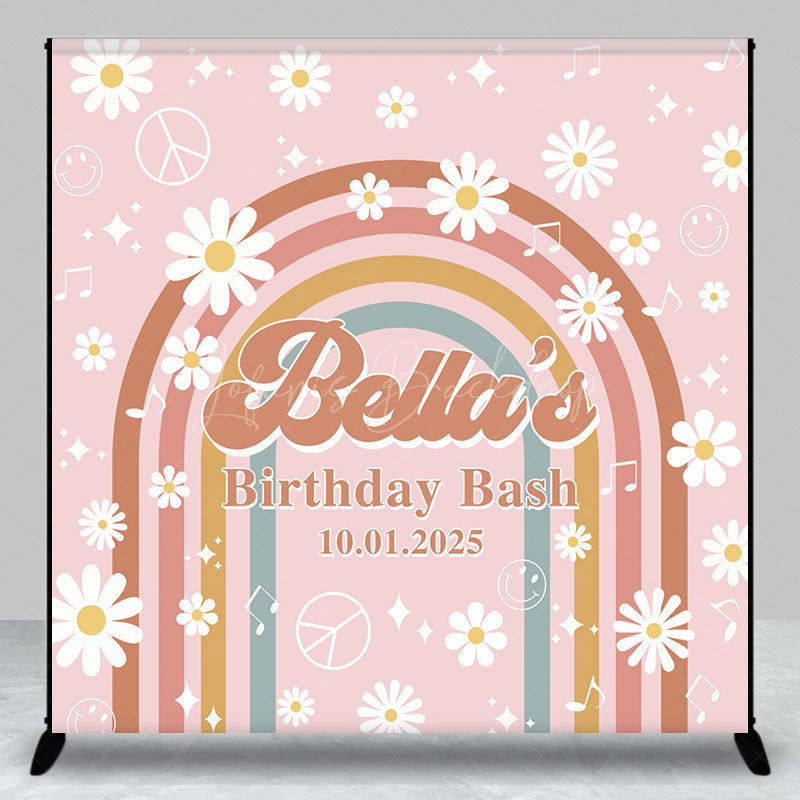 Lofaris Custom Daisy Rainbow Groovy Pink Birthday Backdrop