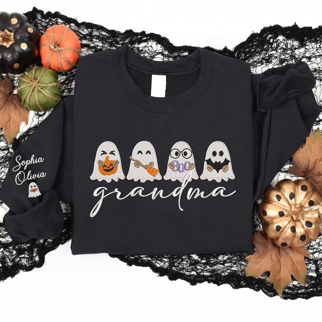 Lofaris Custom Embroidered Cute Ghosts Grandma Sweatshirt