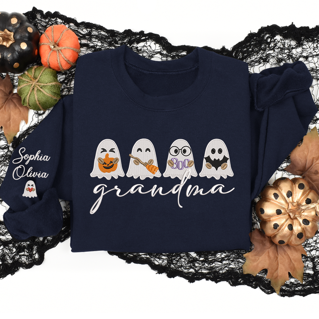 Lofaris Custom Embroidered Cute Ghosts Grandma Sweatshirt