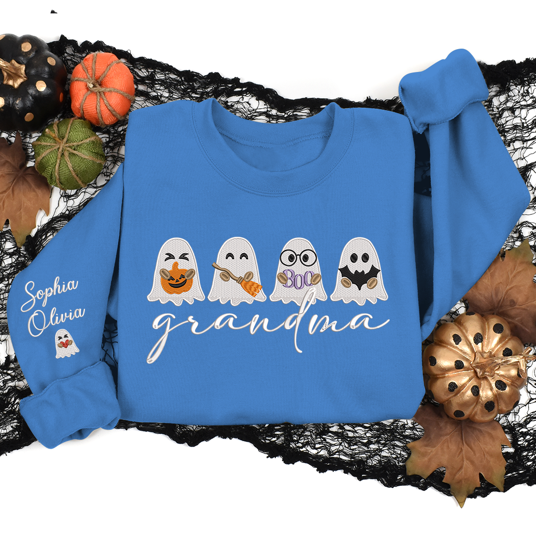 Lofaris Custom Embroidered Cute Ghosts Grandma Sweatshirt