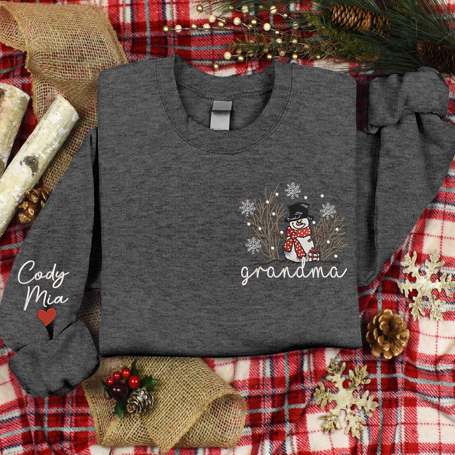 Lofaris Custom Embroidered Cute Snowman Grandma Sweatshirt