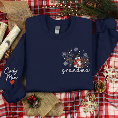 Lofaris Custom Embroidered Cute Snowman Grandma Sweatshirt