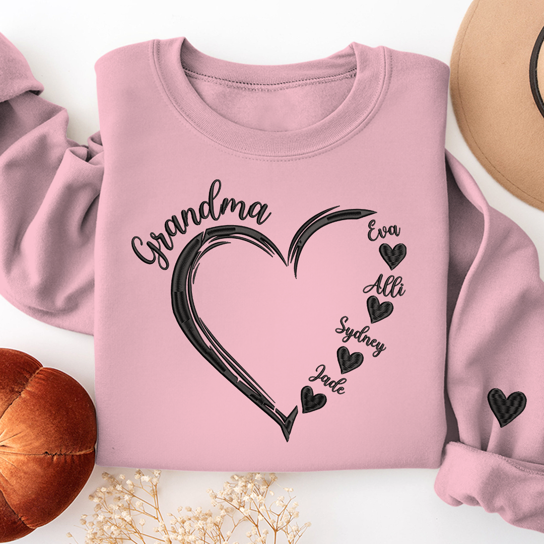 Lofaris Custom Embroidered Grandma And Kids Name Sweatshirt