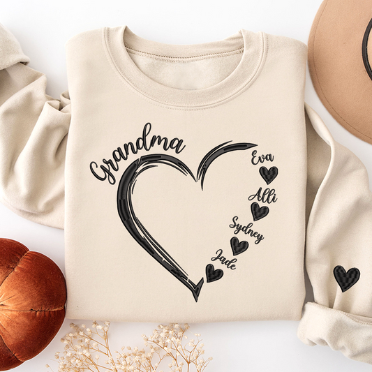Lofaris Custom Embroidered Grandma And Kids Name Sweatshirt