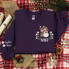 Lofaris Custom Embroidered Reindeer Snowman Sweatshirt