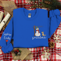 Lofaris Custom Embroidered Snowman Pet Grandma Sweatshirt