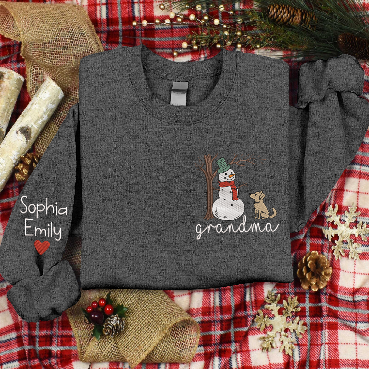 Lofaris Custom Embroidered Snowman Pet Grandma Sweatshirt
